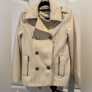 Michael Kors cream pea coat with gold double breasted buttons size 6.